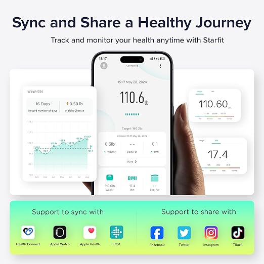 RunStar Smart Scale for Body Weight and Fat Percentage FSA&HSA Eligible, 3.5" TFT Color Display High Precision Digital Bathroom Scale BMI Heart Rate 22 Body Composition Analyzer Sync with Fitness App