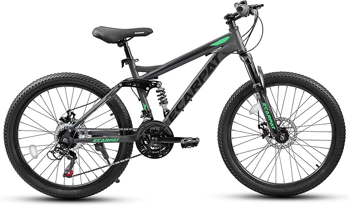 Mountain Bike 24 26 27.5 Inch, Dual Full Suspension Mens Womens Bike, 21 Speeds Dual Disc Brake Carbon Steel Bike, Boys Mens Mountain Bike for School Work Summer Camping, Birthday Gift Choice