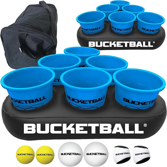 BucketBall | Team Color Edition | Party Pack (Light Blue/Light Blue): Original Yard Pong Game: Best Camping, Beach, Lawn, Outdoor, Family, Adult, Tailgate, Jumbo, Giant Game