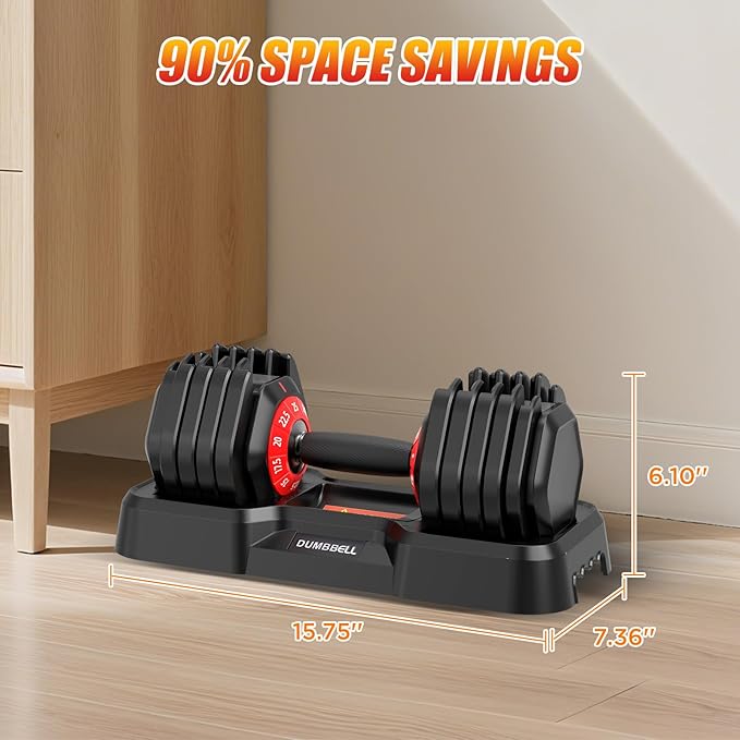 25/52.5/55LBS Adjustable Dumbbells Set with Anti-Slip Handle, Fast Adjust Weight Dumbbells Set with Dual Safety Locking System, Versatile Weights Set for Women & Men Full Body Workout Fitness, Compact Size Space Saving for home gym