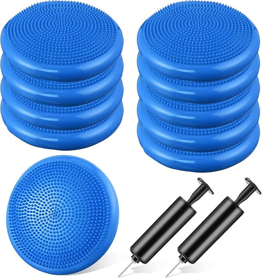 Leitee 10 Pcs Wobble Cushion Inflated Wiggle Seats 13.4'' Balance Disc with Air Pump Sensory Flexible Seat Balance Pad for Focus Sensory Training Core Stability Physical Exercise Home Office