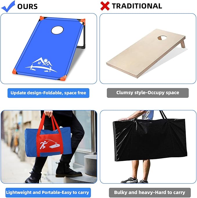 NZQXJXZ 3x2 ft Cornhole Board Set with 8 Bean Bags and Carrying Bag, Outdoor Toss Game Set for Kids and Adults, Portable Corn Hole Sets for Beach Lawn Backyard