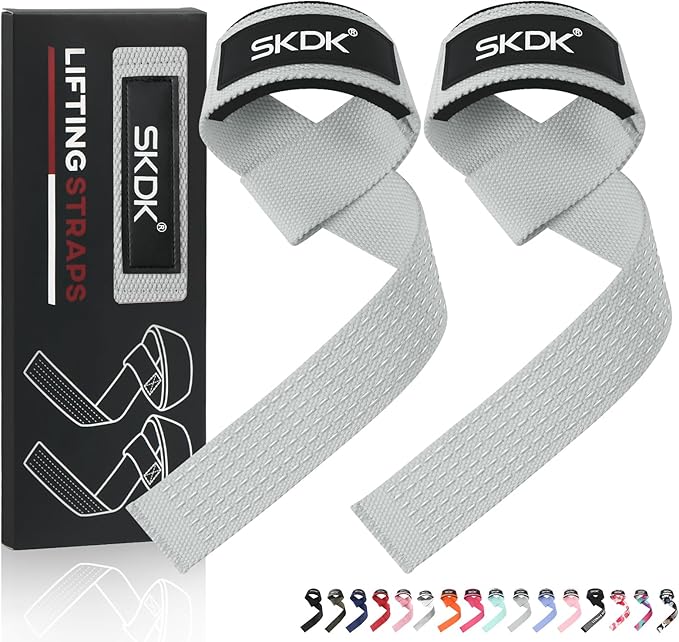 SKDK Cotton Hard Pull Wrist Lifting Straps Grips Band-Deadlift Straps with Neoprene Cushioned Wrist Padded and Anti-Skid Silicone - for Weightlifting, Bodybuilding, Xfit, Strength Training