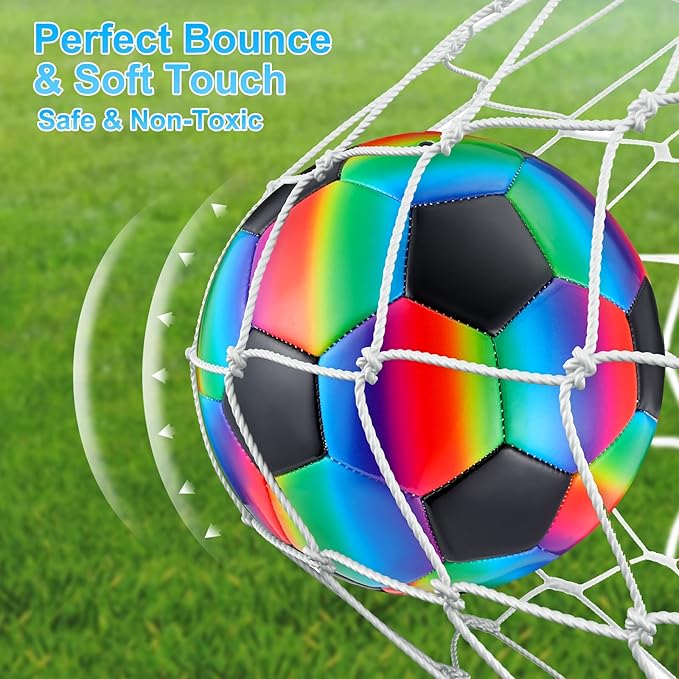 Retisee 2 Pcs Rainbow Soccer Ball with Pump Official Size Indoor Outdoor Soft Inflatable Soccer Sport for Child Teen Adult for Practice Game