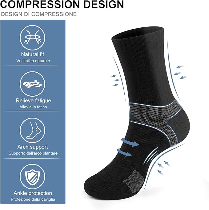 6-Pair Cushion Sports Socks Men Women Tennis Sock Ankle-support for Basketball Baseball Running Hiking Padel..