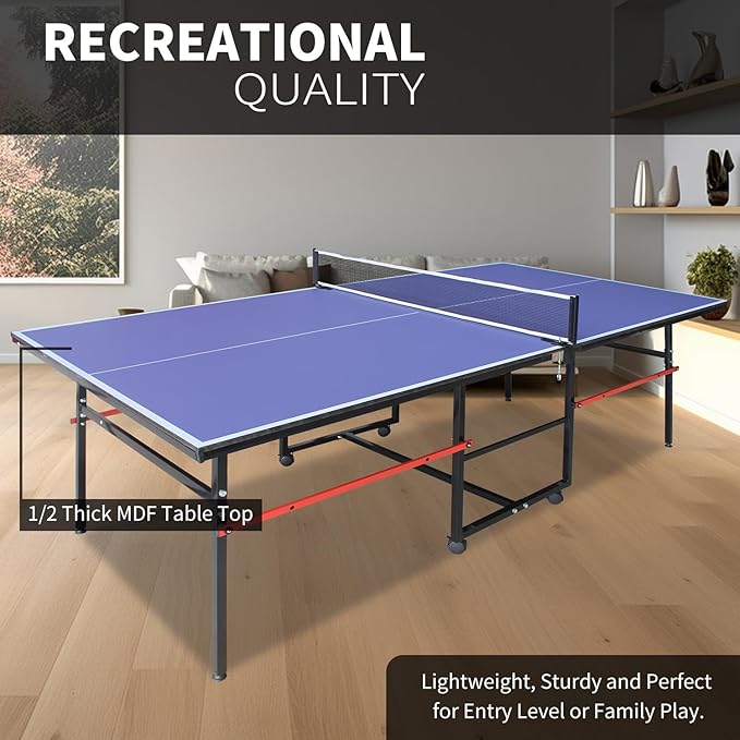8ft Table Tennis Table Foldable & Portable Ping Pong Table Set for Indoor & Outdoor Games with Net, 2 Table Tennis Paddles and 3 Balls