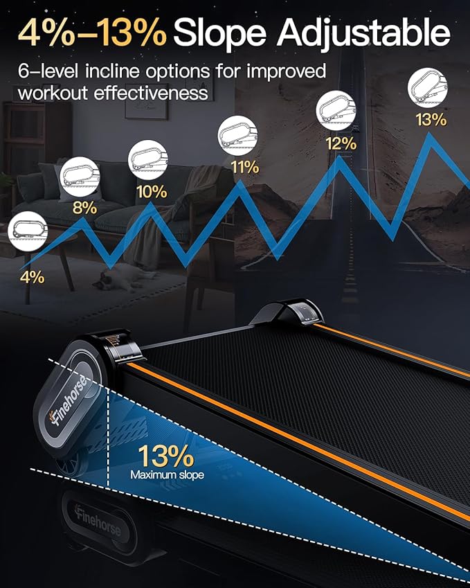 13% 6-Level Walking Pad with Auto Incline - Treadmill with Auto Incline and Remote Control, 330Lbs Capacity Portable Compact Treadmill for Home Office, LED Display