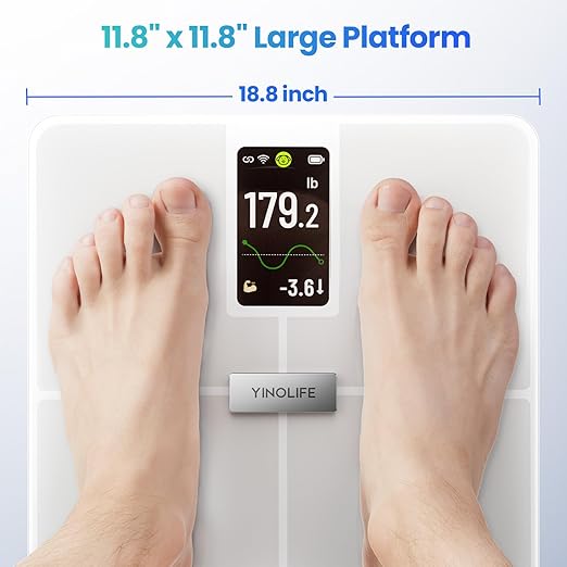 Smart Scale for Body Weight with BMI, Body Fat, Muscle Mass, Digital Weight Scale with 20 Metrics, Wi-Fi Bluetooth Bathroom Scale with 4.3" Color Display, 400 lbs, White