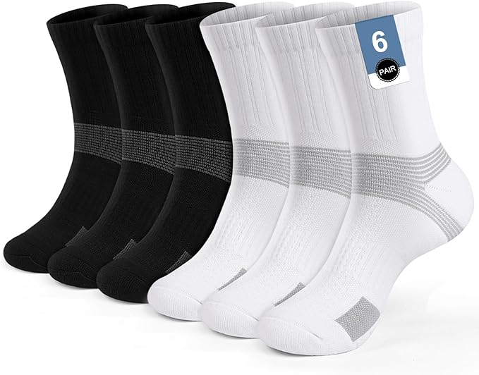 6-Pair Cushion Sports Socks Men Women Tennis Sock Ankle-support for Basketball Baseball Running Hiking Padel..