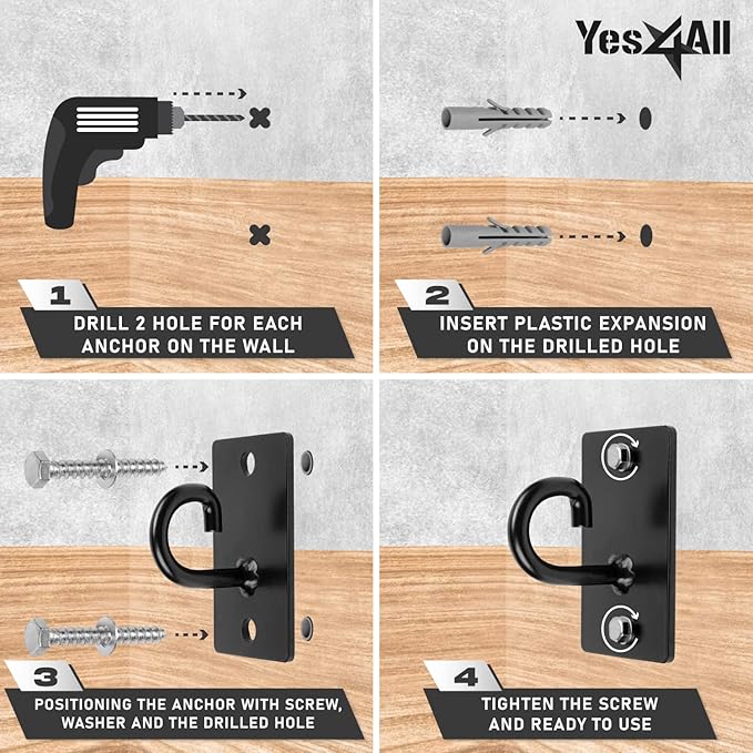 Yes4All Sturdy Wall Mounted Workout Anchors, Suspension Straps Trainer Anchor Swing Battle Ropes Fitness Training Hammocks Olympic Rings Body Weight Strength Training Systems