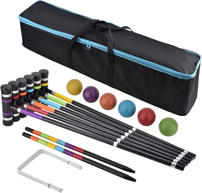 [6 Players] Premium Croquet Set 35'' for Families, Croquet Set with Carrying Bag for Yard Outdoor Lawn Backyard Games for Kids Adults All Ages