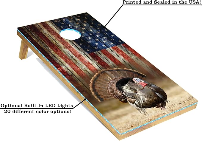 Tailgating Pros Cornhole Board Set w/Bean Bags and Carrying Case - 4'x2' Corn Hole Toss - Tournament and Lightweight Options - Optional LED Lights