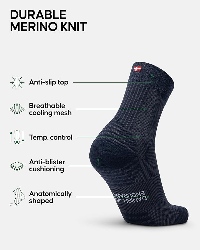 DANISH ENDURANCE Light Hiking Socks, Merino Wool Socks, Anti Blister, Sweat Wicking, Breathable, Men & Women, 3 or 5-Pack