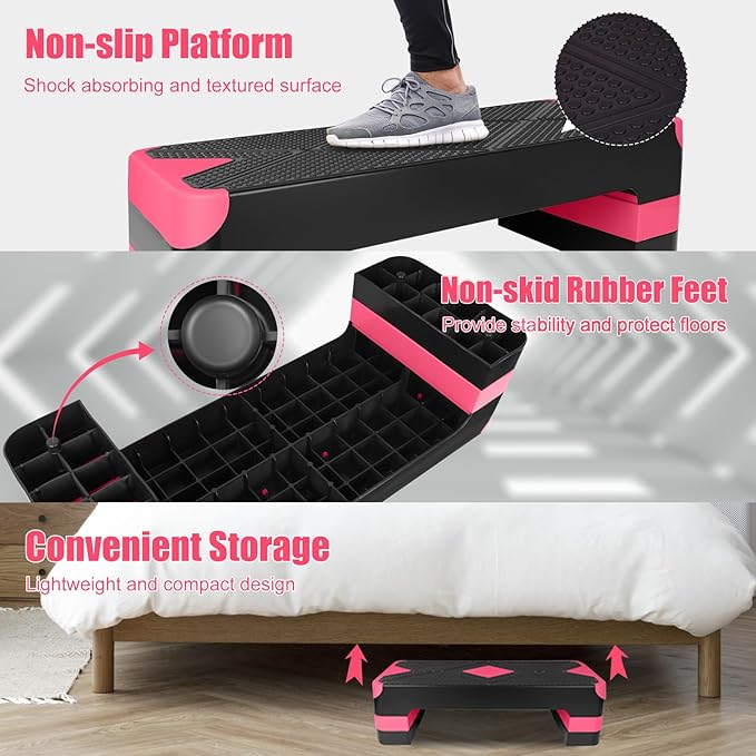 Exercise Workout Aerobic Step Platform Trainer, 27" Aerobic Stepper with 4"-6"-8" Adjustable Height Risers