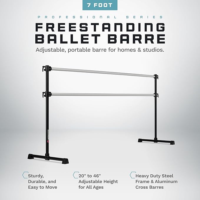 VITA Barre Portable Freestanding Double Ballet Barre, Professional | Adjustable Height, Made in USA, Home or Gym Exercise Equipment for Kids & Adults | Dance, Fitness, Pilates
