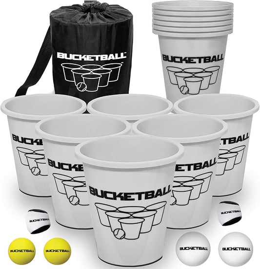 BucketBall | Team Color Edition | Combo Pack (Silver/Silver): Original Yard Pong Game: Best Camping, Beach, Lawn, Outdoor, Family, Adult, Tailgate, Jumbo, Giant Game