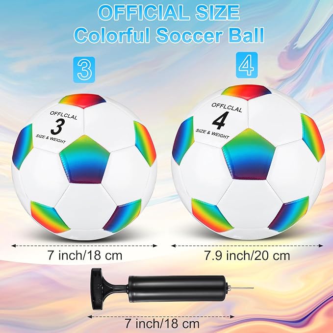 Retisee 2 Pcs Rainbow Soccer Ball with Pump Official Size Indoor Outdoor Soft Inflatable Soccer Sport for Child Teen Adult for Practice Game