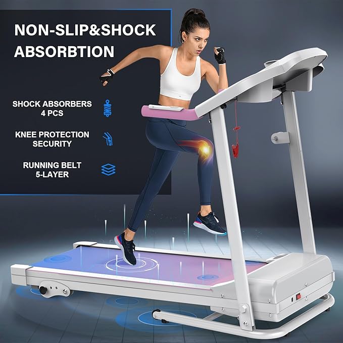 FYC Compact Folding Treadmill for Home - 2.5HP Quiet Brushless Motor, 3-Level Incline, 7.5 MPH, Shock Absorption, Space-Saving Design for Running, Walking - Treadmill for Small Spaces & Home Use