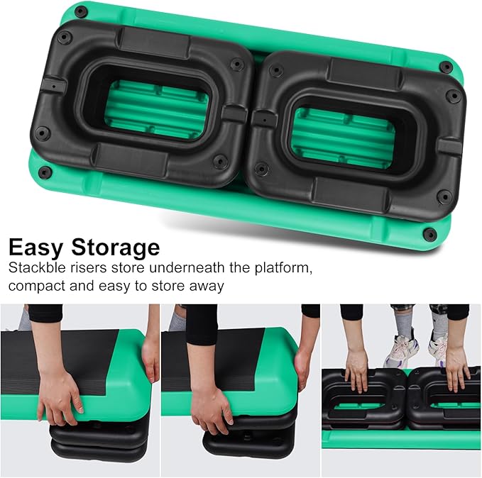 Adjustable Aerobic Stepper Workout Step with 4 Risers Fitness & Exercise Platform Trainer