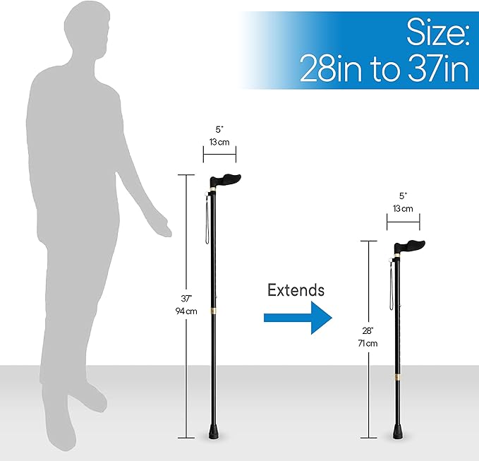 RMS Orthopedic Walking Cane - Offset Cane to Fit Individual's Palm Naturally - Ideal for Anyone with Arthritis or Carpal Tunnel Syndrome (Choose Left Hand or Right Hand)