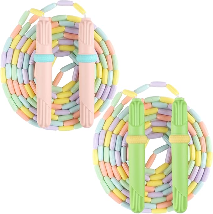 Beaded Jump Rope 1 Pack/2 Pack, ACEONE Segmented Skipping Rope for Kids Adults, Adjustable Tangle-Free Toddler Jumping Rope for Fitness Exercise Training