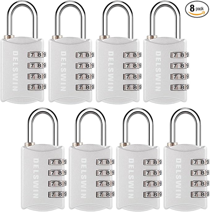 DELSWIN Small Combination Lock for Locker - 8Pack Resettable Luggage Locks for Backpack Suitcase - Gym Employee Locker Lock Combo Padlock