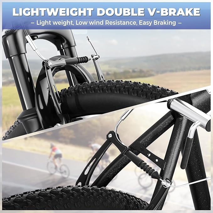 26" Mountain Bike - 1/7-Speed Lightweight High-Carbon Steel Frame, V Brakes & Front Suspension - Adjustable Ergonomic Seat for Men & Women(Quick Assembly, Multiple Colors)