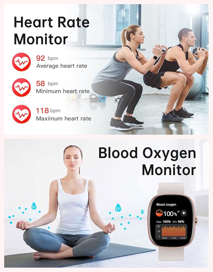HUAKUA Smart Watches for Women Men (Answer/Make Calls), 1,85" HD Smart Watch for iPhone/Android Phones, Fitness Tracker with 100+ Sport Heart Rate/Sleep Monitor Pedometer IP68 Waterproof (Cream)