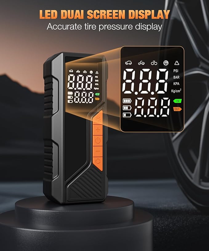 Tire Inflator Portable Air Compressor, 150PSI Portable Air Pump for Car Tires, Faster Air inflator Tire Pump with Digital Pressure Gauge LED Light for Car, Motorcycle, Bicycle, Balls