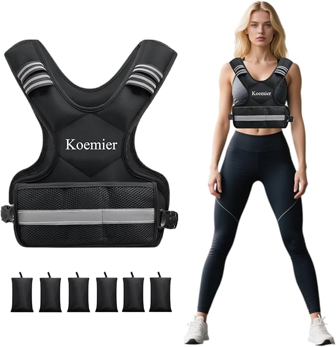 Adjustable Weighted Vest for Men and Women,4-10lb/11-20lb/20-32lb Vest with 6 Ironsand Weights,with Reflective Stripe,for Strength Training, Running, Fitness, Walking