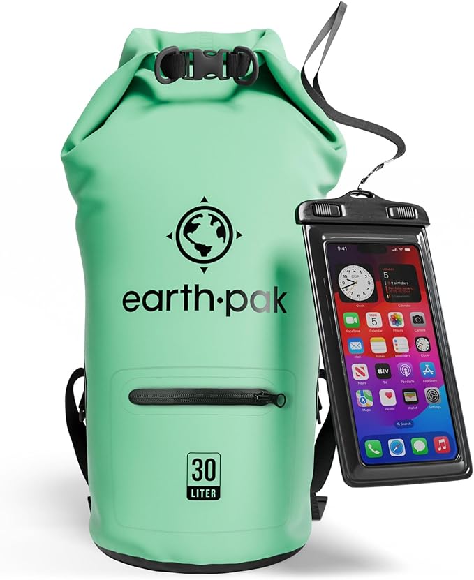 Earth Pak Waterproof Dry Bag with Zippered Pocket - Waterproof Dry Bag Backpack Keeps Gear Dry