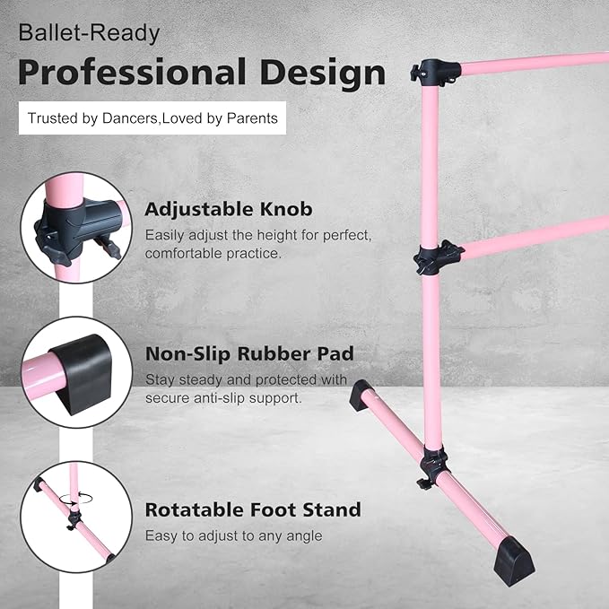 4FT/6FT Freestanding Ballet Barre Wood/Steel Height Adjustable from 7 to 46 inch Ballet Bar Portable Double Dance Bar for Home Workout and Stretch