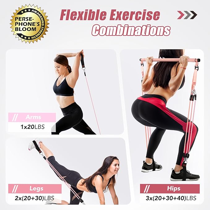 Upgraded Pilates Bar Kit with Resistance Bands Natural Latex for Women & Men, Heavy-Duty Stainless Steel Multifunctional Yoga Pilates Stick for Home Gym Exercise Fitness Equipment Full-Body Workouts