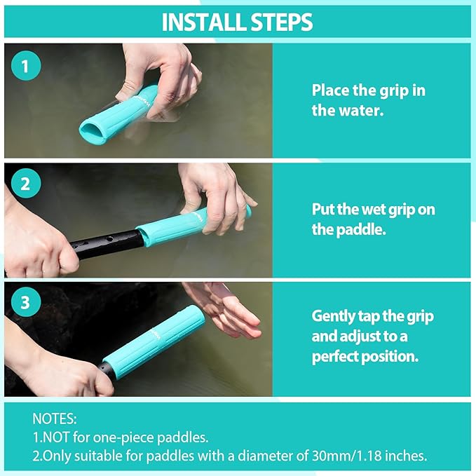 WayToGo Kayak Paddle Grips, Non-Slip Paddle Grips for Kayaking, Soft Silicone Wraps Blister Prevention Kayak Paddle Board Accessories for Take-Apart Paddles, 2 Pack