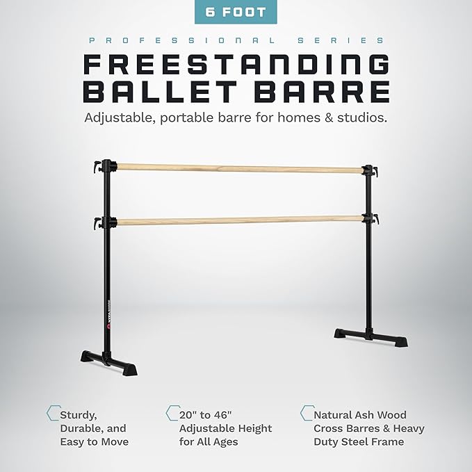VITA Barre Portable Freestanding Double Ballet Barre, Professional | Adjustable Height, Made in USA, Home or Gym Exercise Equipment for Kids & Adults | Dance, Fitness, Pilates