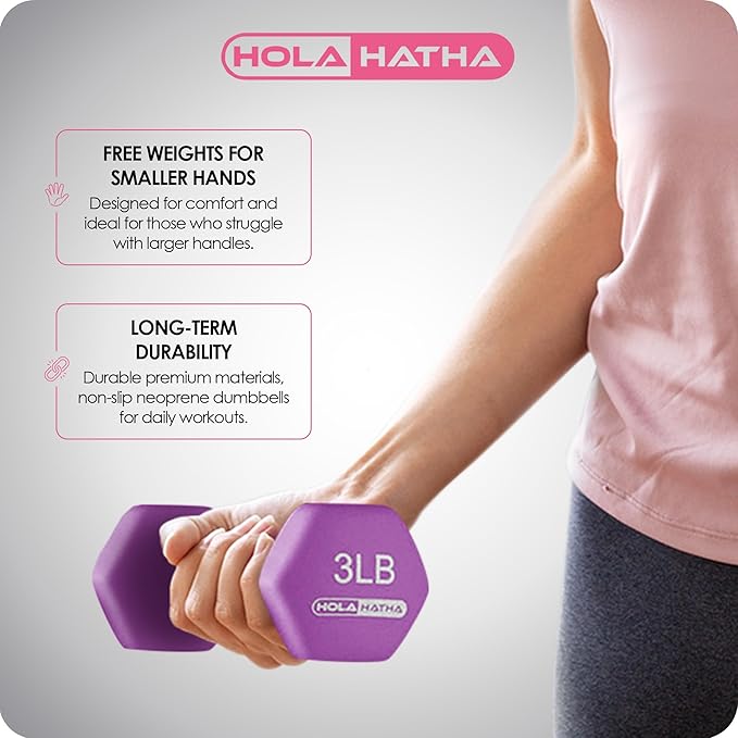 HolaHatha 2, 3, 5, 8, and 10 Pound Neoprene Dumbbell Free Hand Weight Set with Rack, Ideal for Home Exercises to Gain Tone and Definition, Pastel