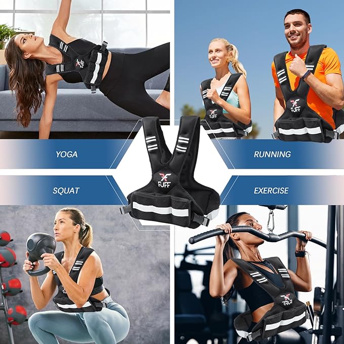 FFUFF Adjustable Weighted Vest for Women & Men,4-10lb/11-20lb/20-32lb Vest with 6 Ironsand Weights for Strength Training,Weight Vest with Reflective Strip for Running Walking Exercise Workout