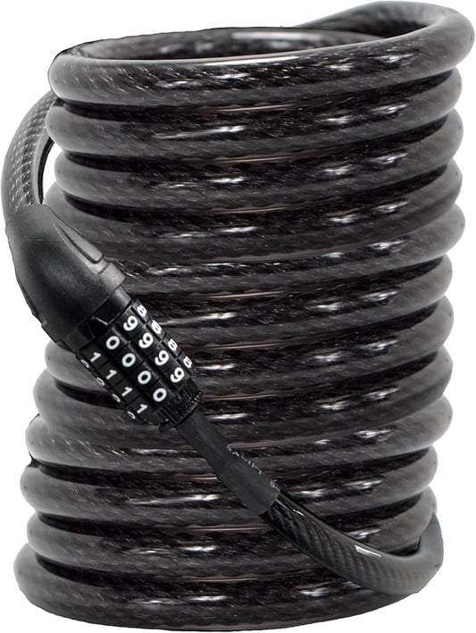Lumintrail Long Coiled Bike Cable Lock 3/8 Inch (4, 6, 10, 15, 30ft), Weatherproof Locks for Kayak, Bike, Scooter, Paddleboard, Outdoor Equipment, Resettable Combination Lock Anti Theft Protection