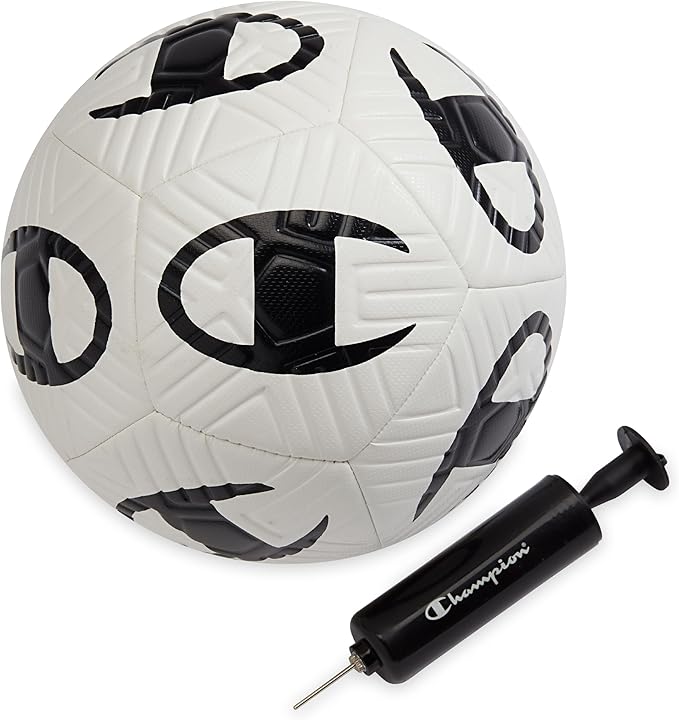 Champion Youth & Adult Soccer Ball - Paneled Design, Enhanced Control, Durable Cover & Butyl Bladder, for Indoor & Outdoor Training, Sizes 3, 4, 5, Includes 6" Pump