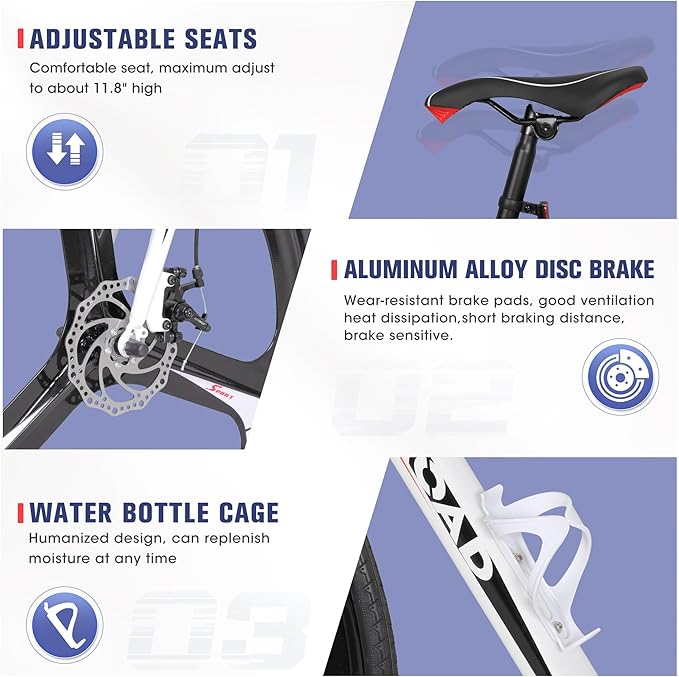 Road Bike 14-21Speed 700C Wheel with Light Aluminum Alloy Frame Commuter Bicycle with Dual Disc/V Brakes for Women and Men Black,White,Blue,Red