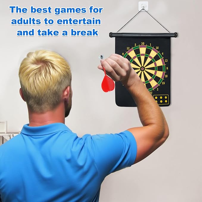 Magnetic Dart Board with 24pcs Darts,Indoor Outdoor Dart Game for Kids and Adults，2in1 Rollup Safe Dart Flights Toys Set for 3-12 Year Old Boys Girls Christmas Birthday Gifts