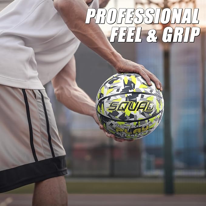 SQUAD Colored Camo Outdoor Basketball - High-Performance Rubber Basketball, Official Regulation Size 7 (29.5''), Includes Pump and Mesh Bag