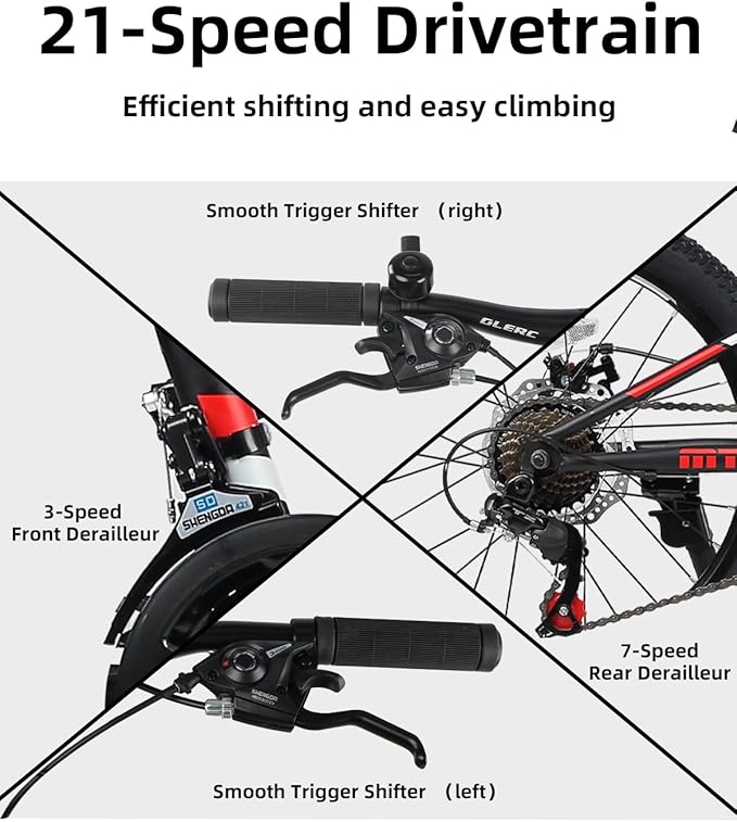 Glerc 20 24 Inch Kids Bike, Kids Mountain Bike for Boys and Girls Ages 6-14, 21-Speed Skyline Bicycle with Front Suspension and Disc Brakes, Multiple Colors