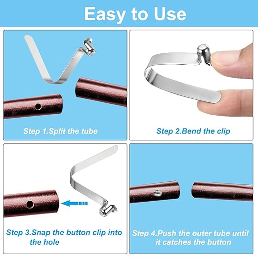 PATIKIL 10x8mm Kayak Paddle Snaps, 10 Pack Tent Pole Clips Steel V Shaped Single Pin Push Button Spring Clips Lock Tube Pole Clips for Camping Awning