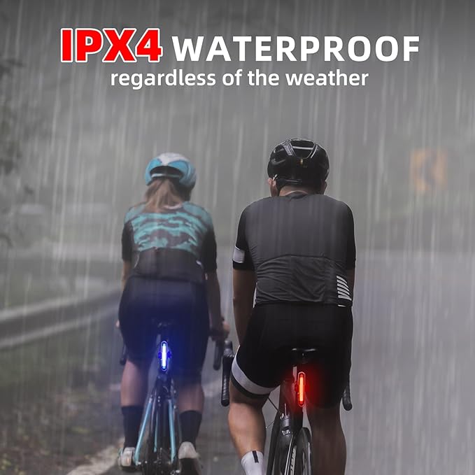 Canway Bicycle Rear Light Red/Blue, Bike Tail Light Rechargeable 168 Lumens Bike Tail Light Battery USB C 500mah Turn Signals 5 Modes Waterproof Safety for Road Mountain Night Riding
