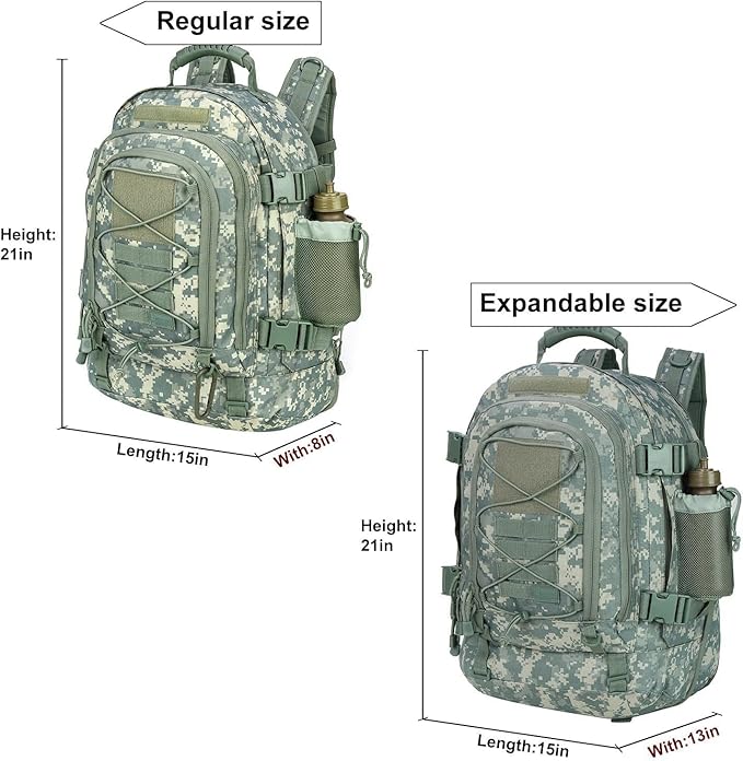 Expandable 40-64L Military Tactical Backpack 3 Day Bag Hiking Gym Sport Camping