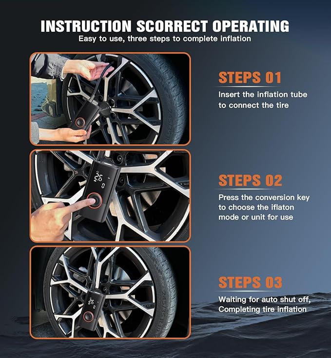 Tire Inflator Portable Air Compressor Portable Cordless Mini Air Pump with Digital Pressure Gauge Inflater 150PSI Fast Inflation and Auto Shutoff Function Tires Pump for Cars Motorcycles Bikes Balls