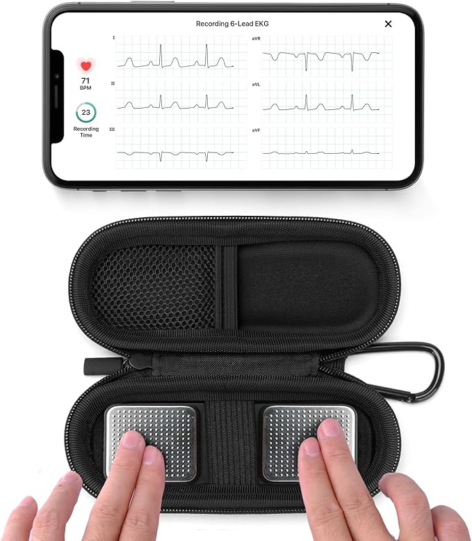 Case for KardiaMobile 1L 6L Personal EKG Monitor, Hard Travel Carrying Case for AliveCor Kardia Heart Monitor EKG/ECG, Portable Heart Rate Monitor Bag Storage Organizer with Pill Box & Carabiner Clip