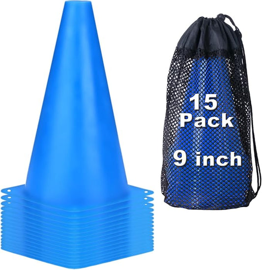 9 Inch Cones Sports, 15 Pack Orange Soccer Cones Training Agility Field Marker Plastic Traffic Cones for Football Basketball Drills Multipurpose Practice, Indoor Outdoor Games Activity Party Events