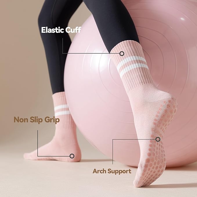 BONANGEL Pilates Socks with Grips for Women, 3 Pairs Womens Grippy Yoga Ballet Barre Hospital Gym Athletic Socks